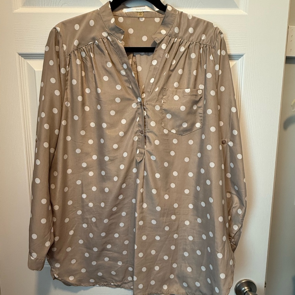 Fun 2 Fun Beige Polka Dot Blouse